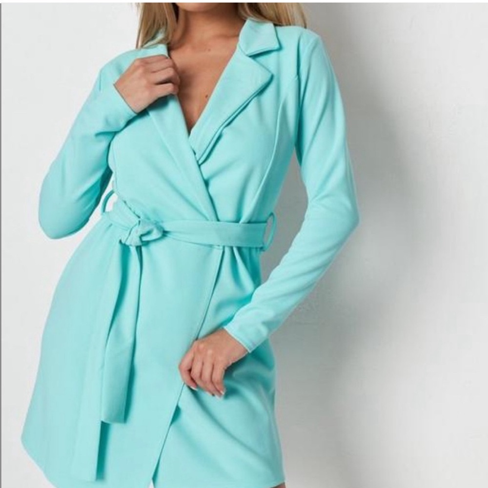 Missguided Blue Basic Jersey Belted Blazer Dress - size 8